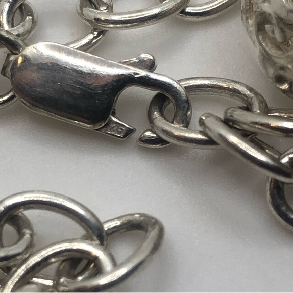 Vtg Sterling Silver 3D Puffy Filigree Heart Charm Bracelet 7.5” Adjustable - Picture 3 of 6